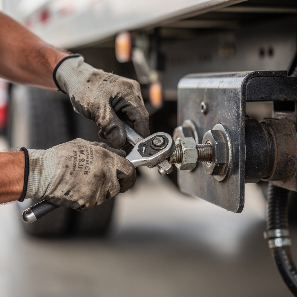 TRS ROLL-OFFS technician performing specialized roll-off container maintenance and hydraulic system repair in Canton, OH